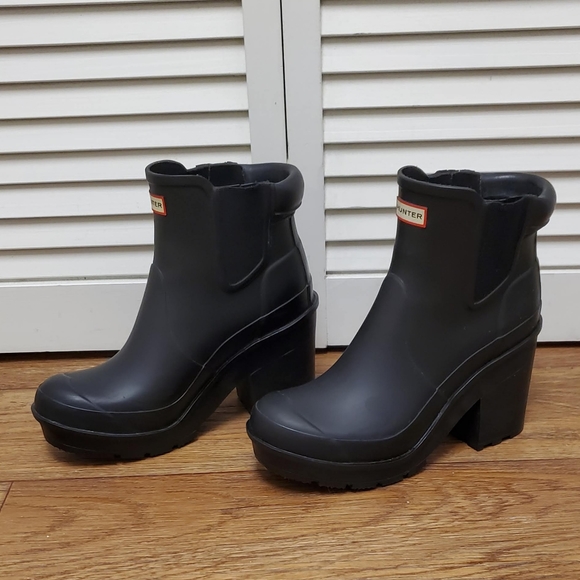 ⚠️SOLD HUNTER Womens Original Block High Heel Chelsea Rain Boots. Black. US 8 - Picture 5 of 11